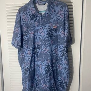 Travis Mathew Blue and Black Floral Men's Shirt vacation